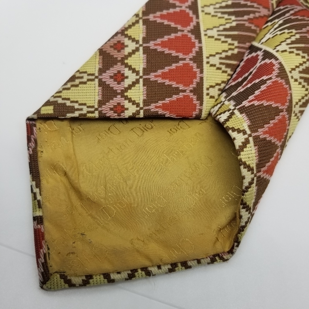 vintage Christian Dior woven geometric tie red brown yellow pink - Picture 3 of 3